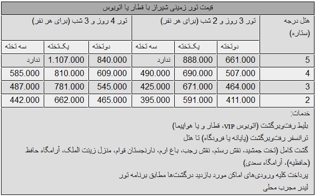 تور نوروزی به شیراز چند؟ تور نوروزی به شیراز چند؟