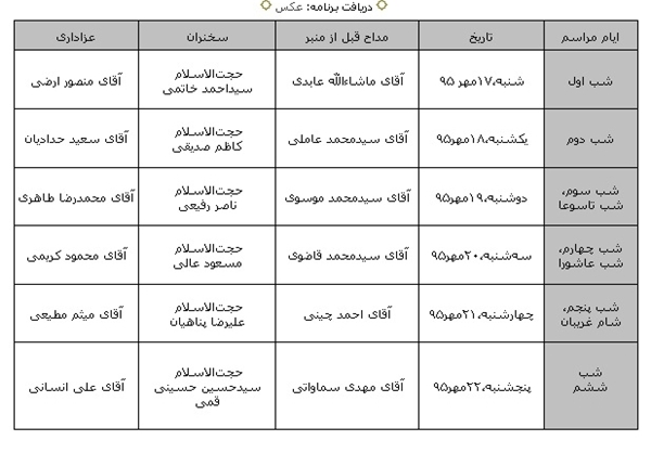 برنامه مراسم عزاداری محرم در حضور رهبر انقلاب