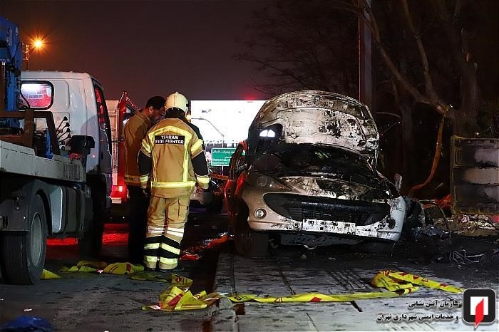 دو نفر در تصادف پژو در اتوبان همت سوختند