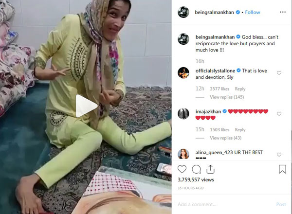 (تصویر) پیام سلمان خان به دختر نقاش ایرانی