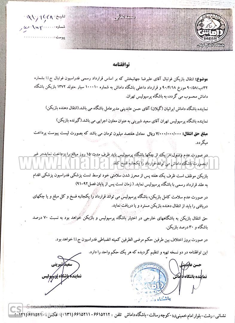 جزئیاتی جالب از قرارداد علیرضا جهانبخش با پرسپولیس