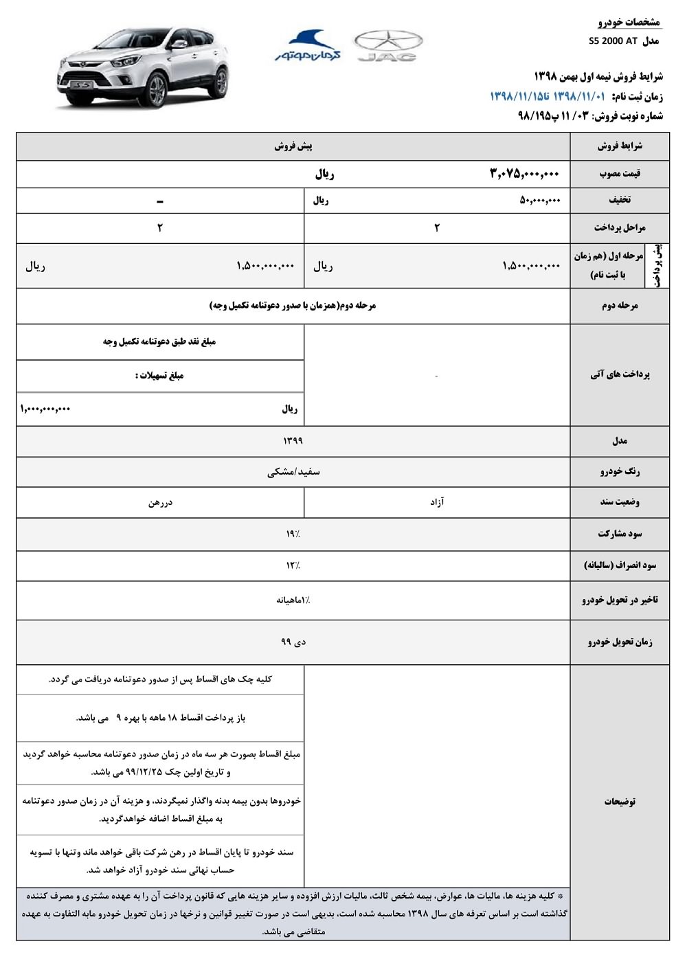 طرح جدید پیش فروش جک S5 با قیمت قطعی+ شرایط