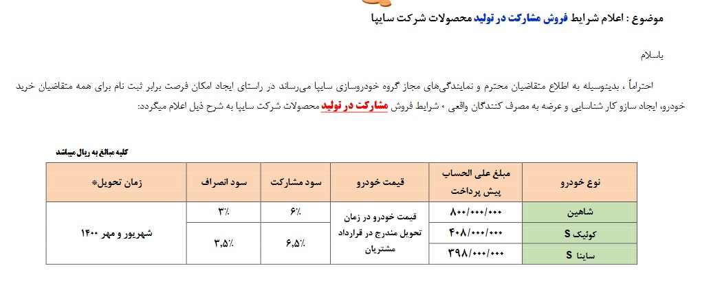 امروز آغاز پیش فروش خودروهای سایپا به مدت ۳ روز+ جزئیات امروز آغاز پیش فروش خودروهای سایپا به مدت ۳ روز+ جزئیات