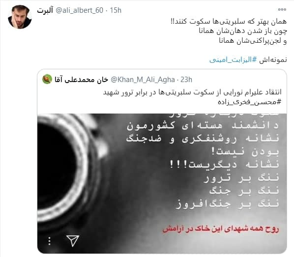 (تصاویر) کامنت توهین آمیز الیزابت امینی درباره شهید فخری‌ زاده؛ الیزابت امینی درباره ترور شهید فخری زاده چه گفت؟