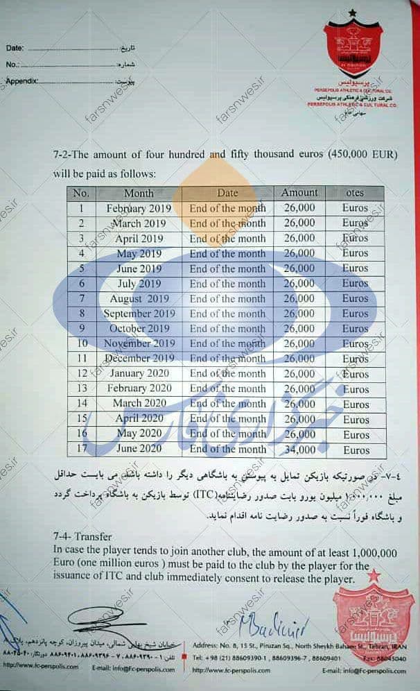 انتشار قرارداد 14 میلیاردی یک پرسپولیسی + سند