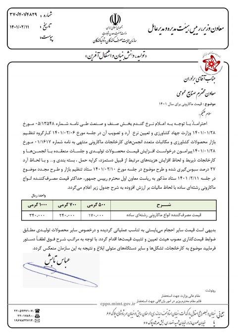 افزایش شدید قیمت ماکارونی