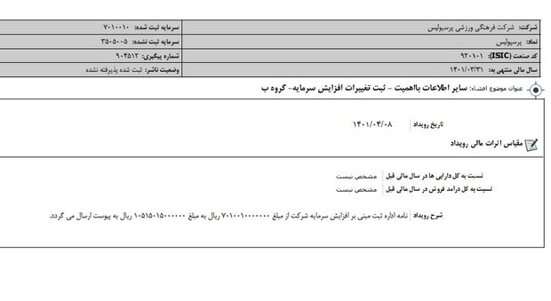 (عکس) سرمایه‌ی پرسپولیس، ده هزار میلیاردی شد
