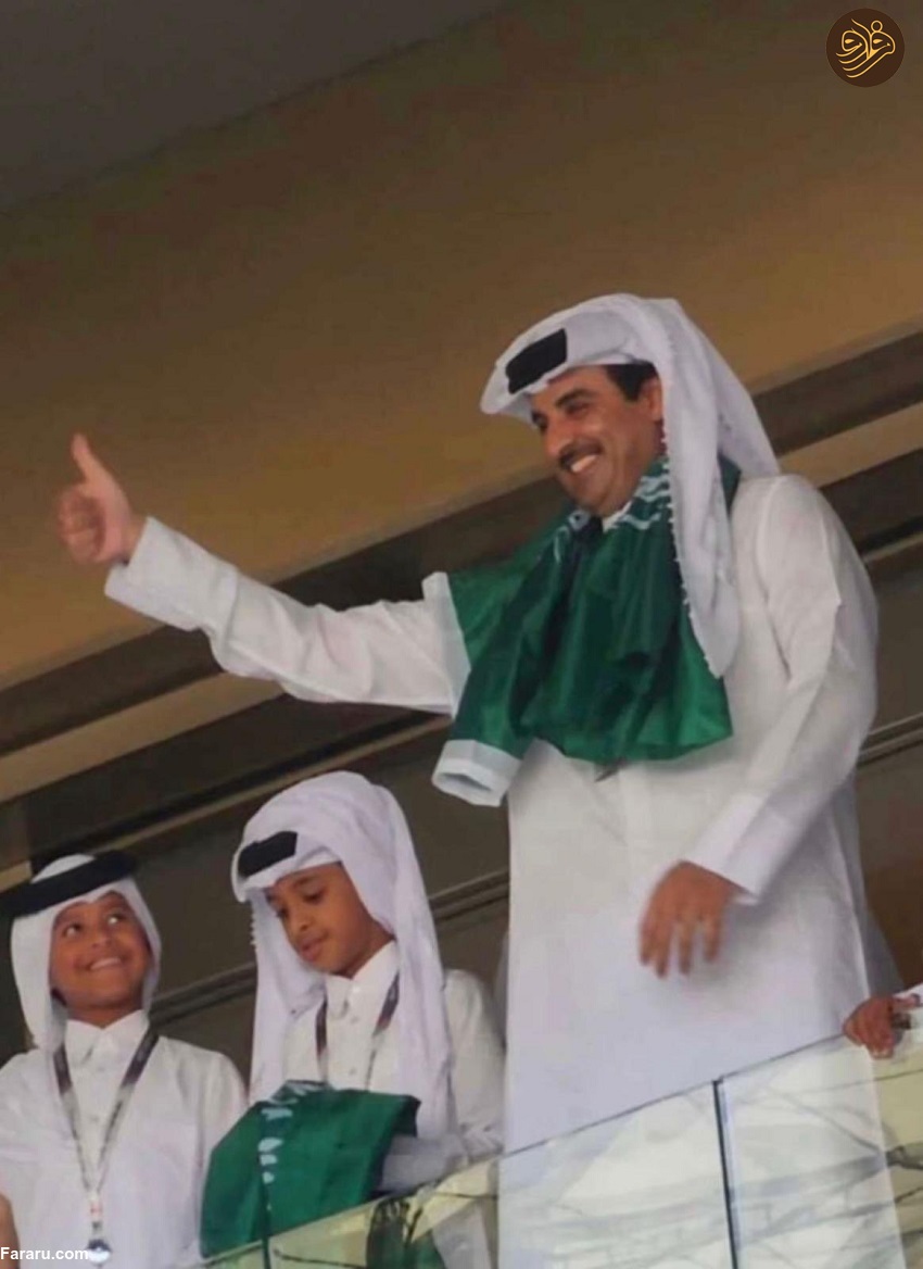 (عکس) خوشحالی امیر قطر و همسرش از برد تاریخی عربستان