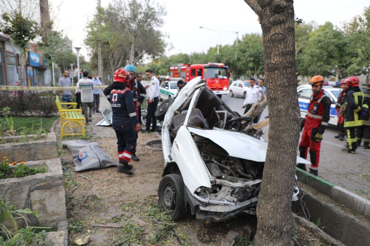 (تصاویر) وضعیت عجیب پراید پس از تصادف با درخت!