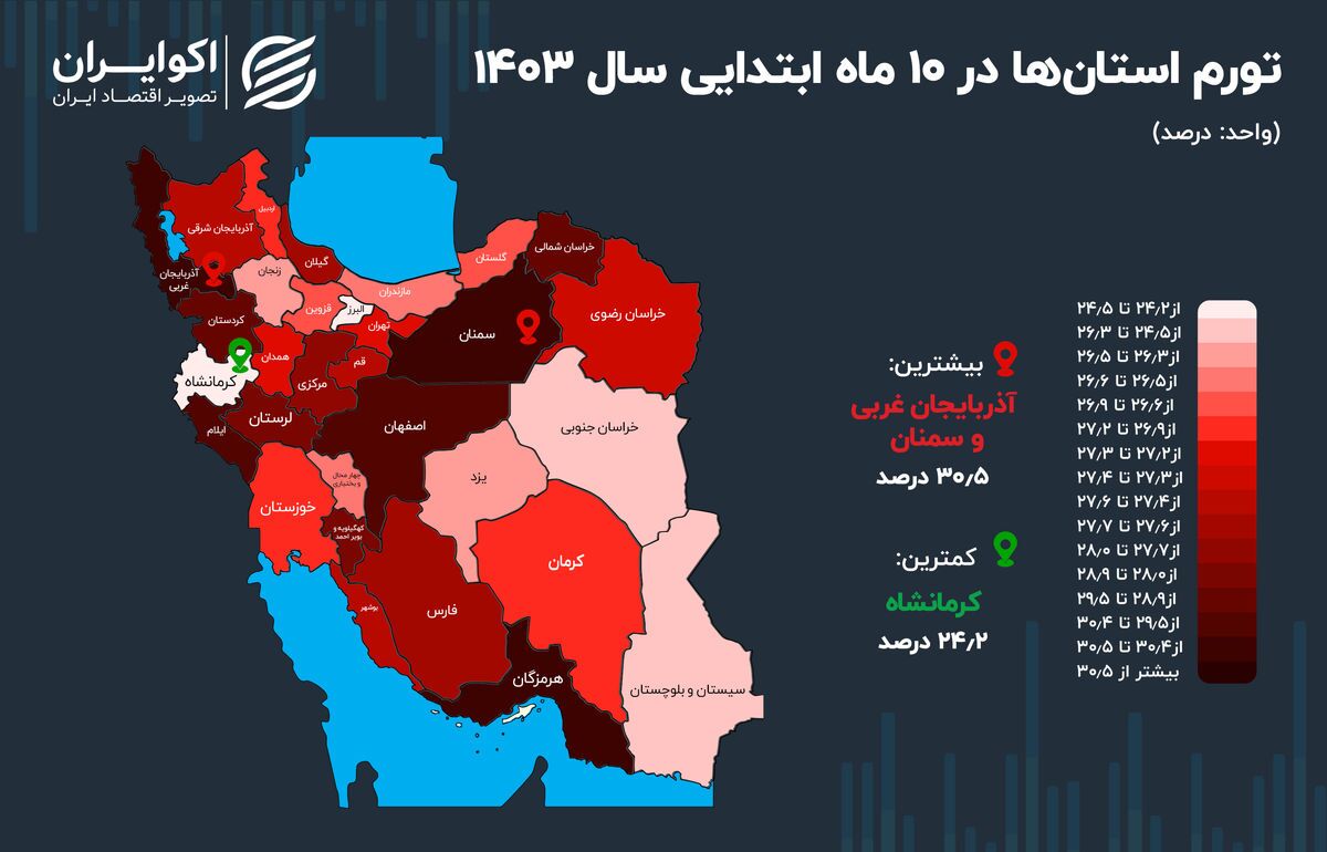 این استان‌‌ها دارای بیشترین تورم در ۱۴۰۳ هستند///