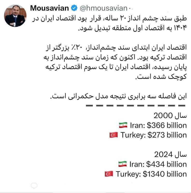 موسویان: قرار بود به اقتصاد اول منطقه تبدیل شویم ///