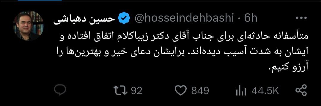 صادق زیباکلام دچار سانحه شد