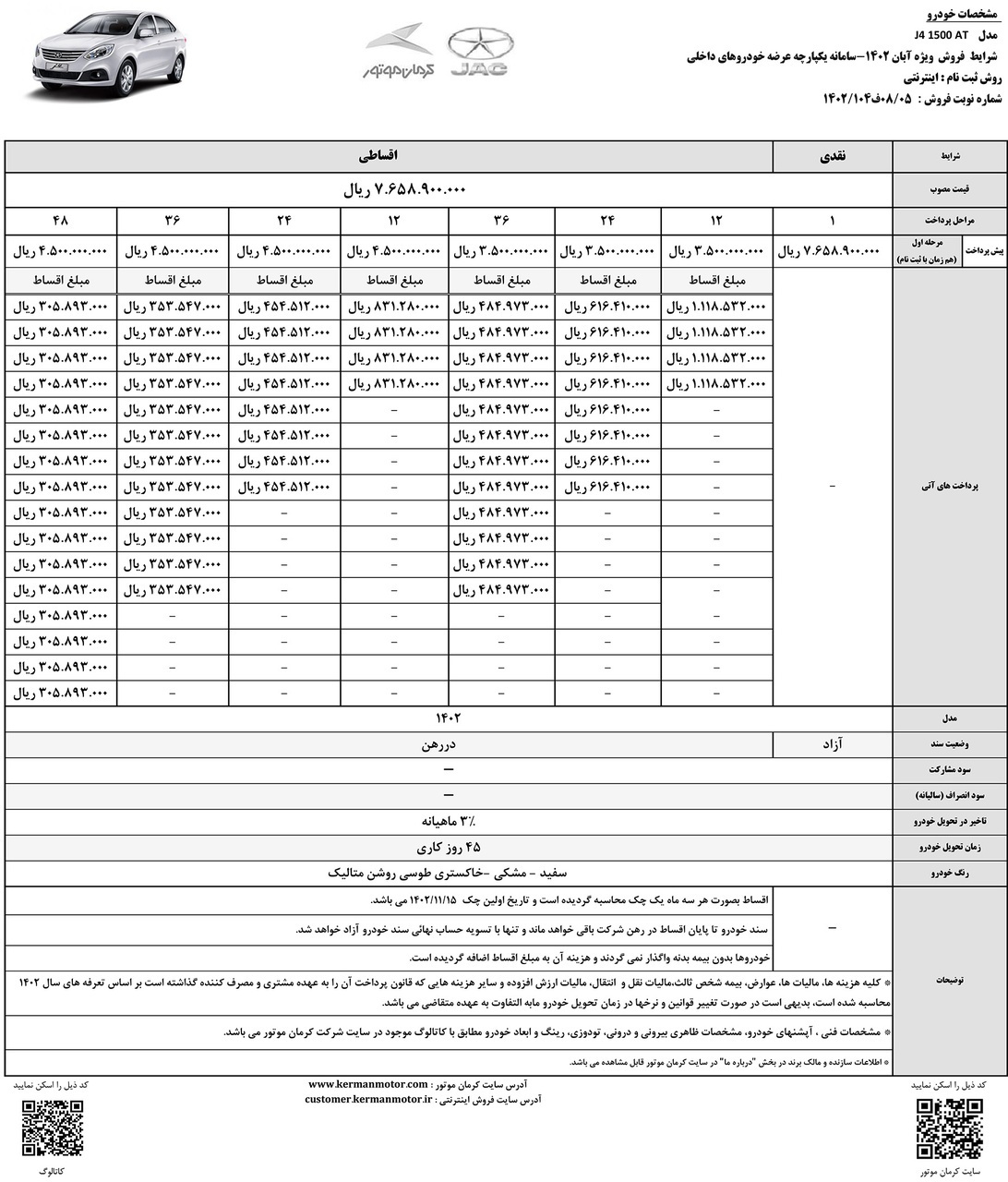 جدول فروش فوق العاده