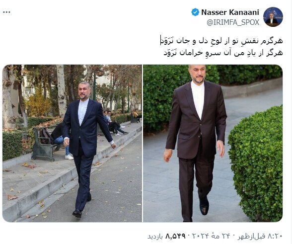 دلنوشته سخنگوی وزارت خارجه برای امیرعبداللهیان