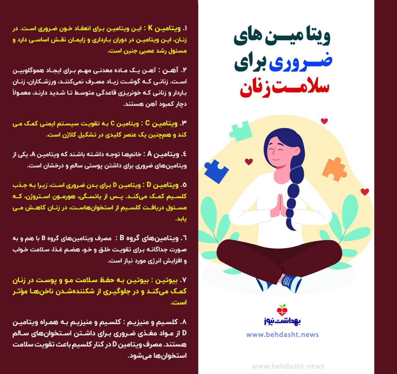 (اینفوگرافیک) ویتامین‌های ضروری برای زنان