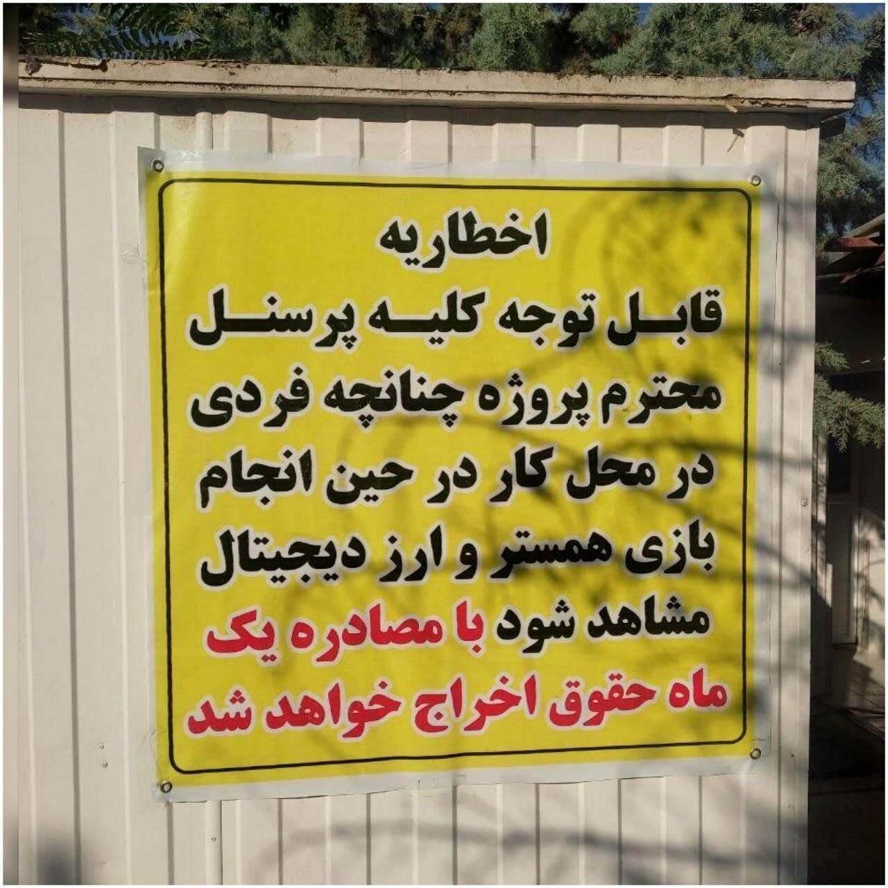 نصب بنر تهدیدآمیز درباره همستر در یک محل کار