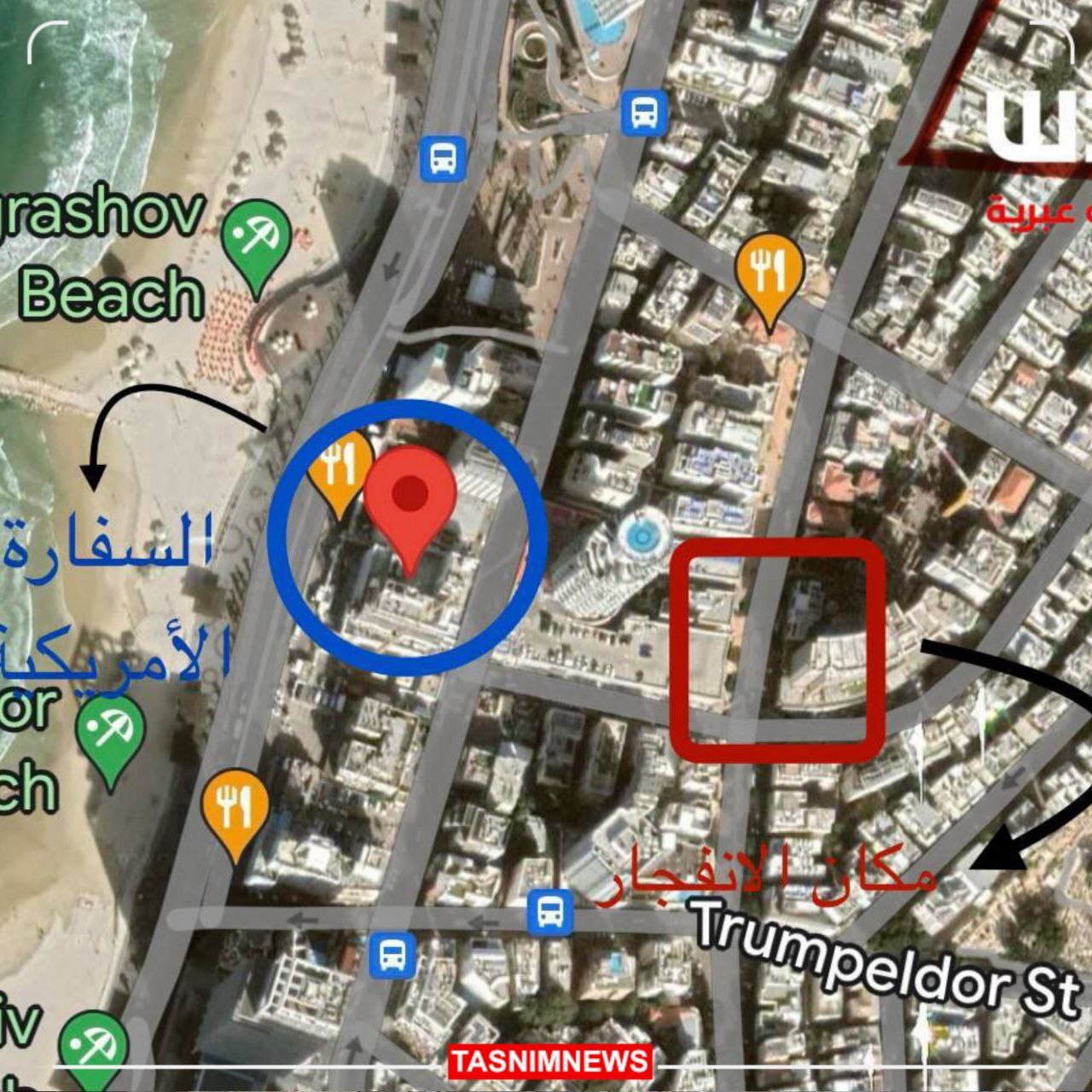 (ویدئو) جزئیات انفجار در نزدیکی سفارت آمریکا در تل‌آویو