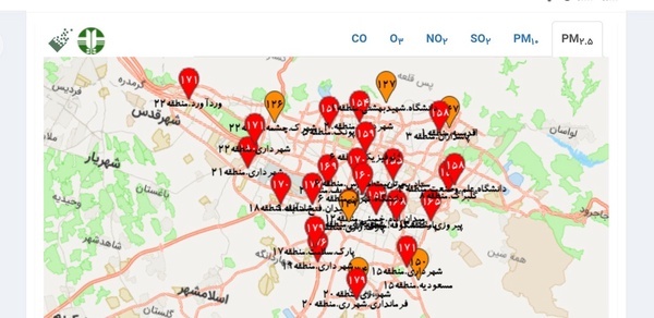 شاخص آلودگی هوای تهران ۲۰ آذر؛ وضعیت هوای پایتخت قرمز شد